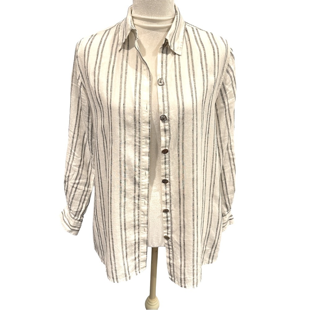Chico's 100% Linen Striped Button-Down‎ Shirt